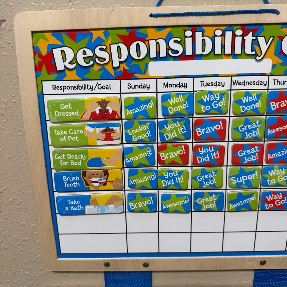 Melissa and Doug Hanging Wooden Magnetic Responsibility Chart Montessori Learn